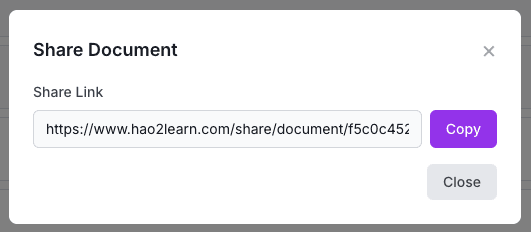 Share popup with copy link button