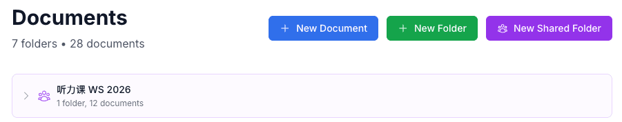Shared class folder viewed in the app